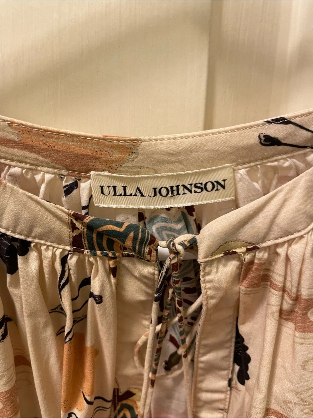 Ulla Johnson Cream Floral Ruffle Sleeve Peasant Top